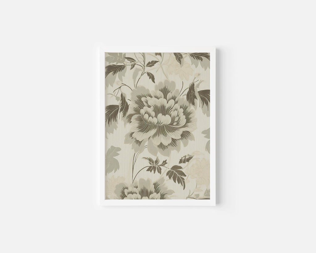 Floral-patterned framed canvas wall art on a white background