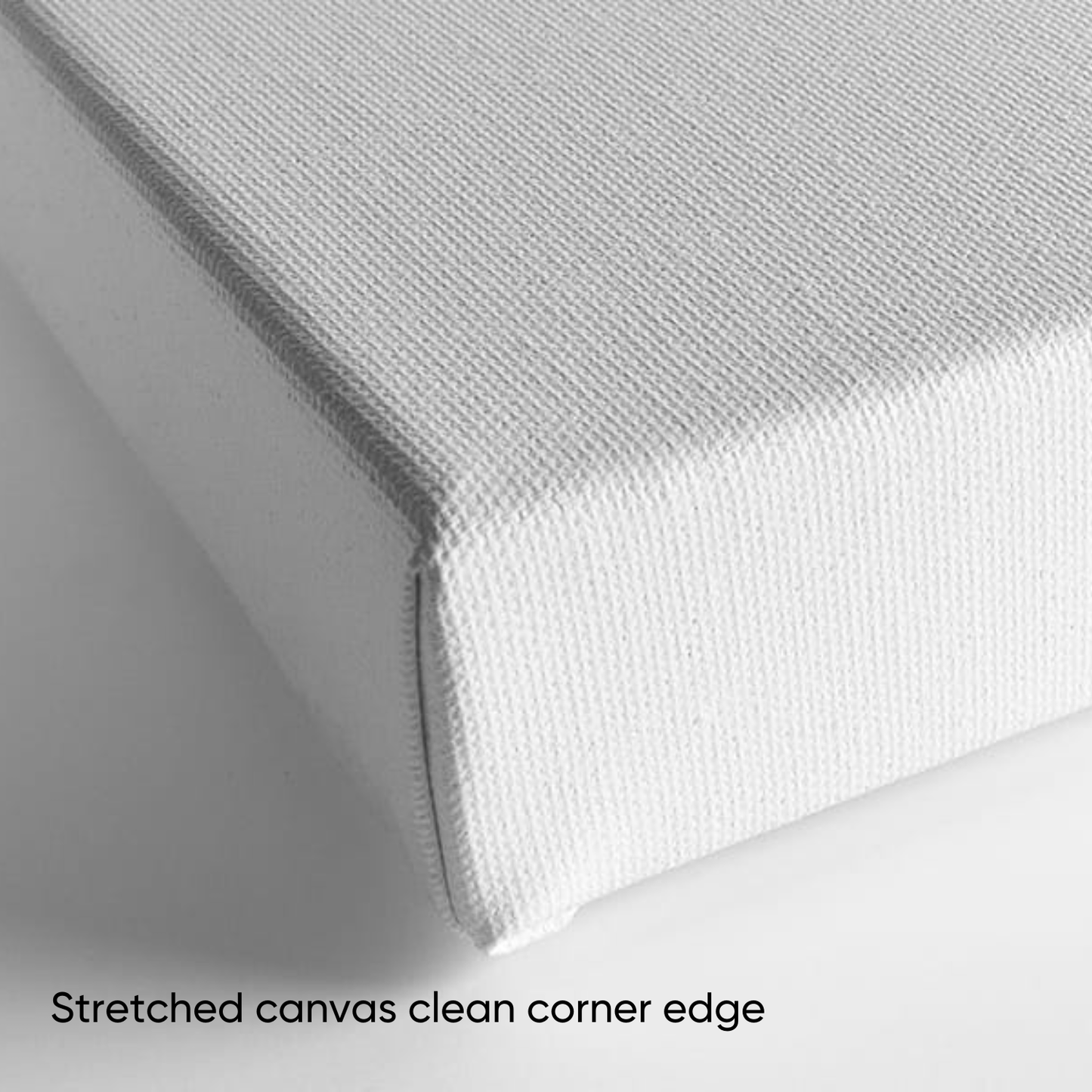 Stretched canvas with a clean corner edge on a neutral background