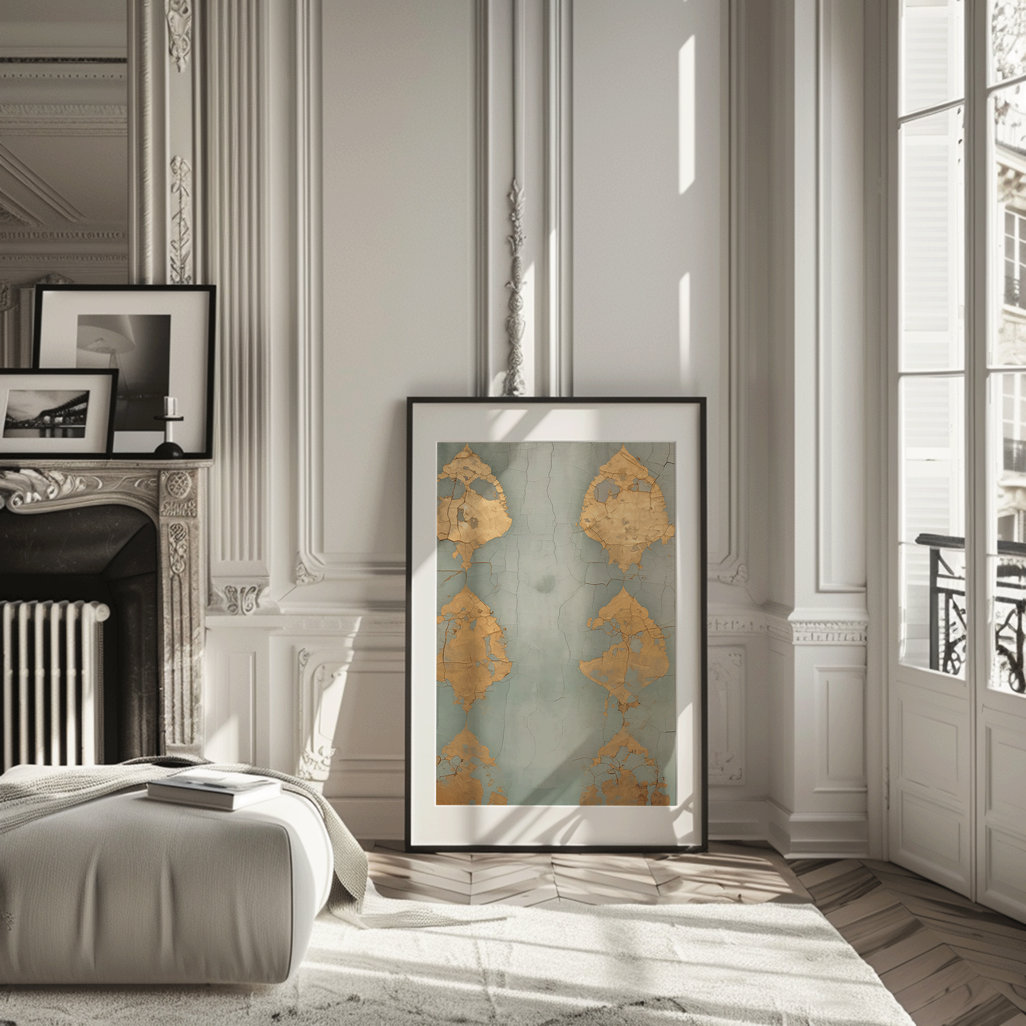 Aged Blue & Gold Vintage Wall Art | Distressed Pattern Print - Buy Wall Art