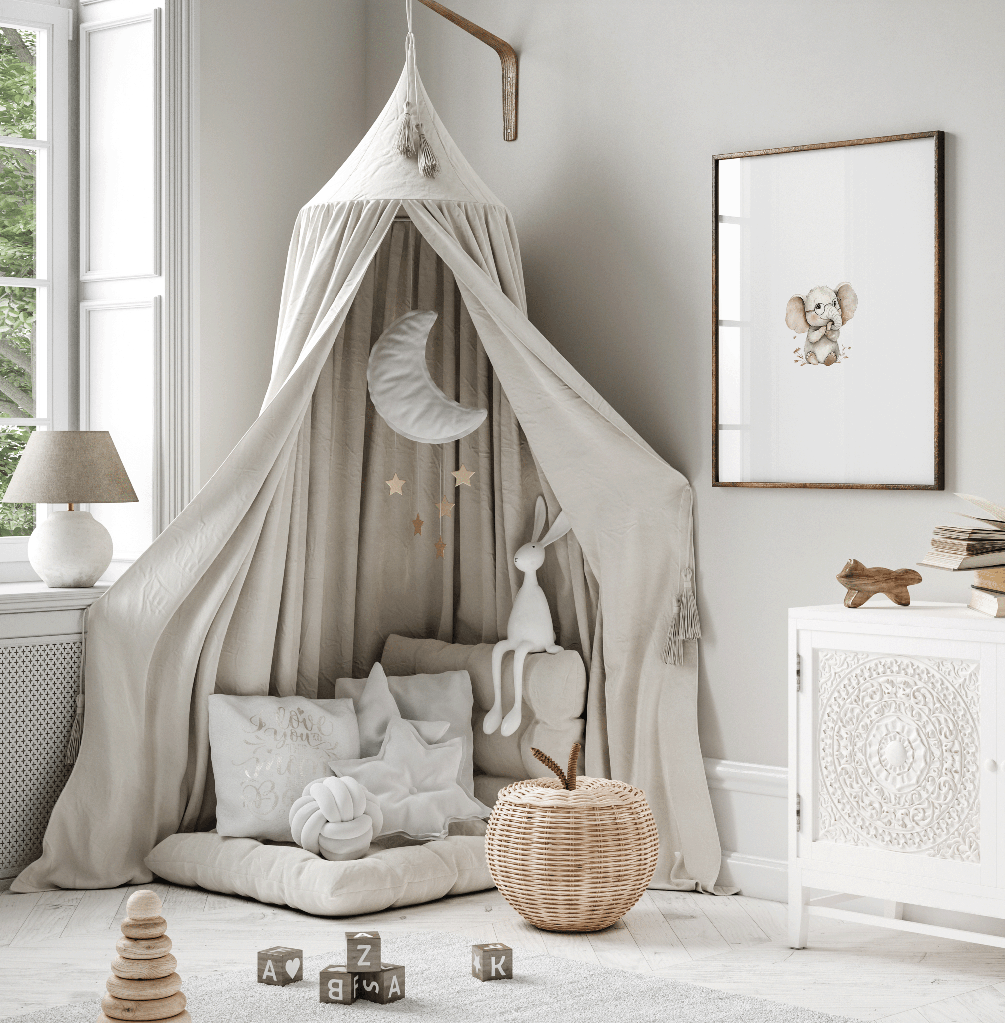 Baby Elephant Nursery Wall Art | Woodland Animal Print for Neutral Nursery Decor - Buy Wall Art