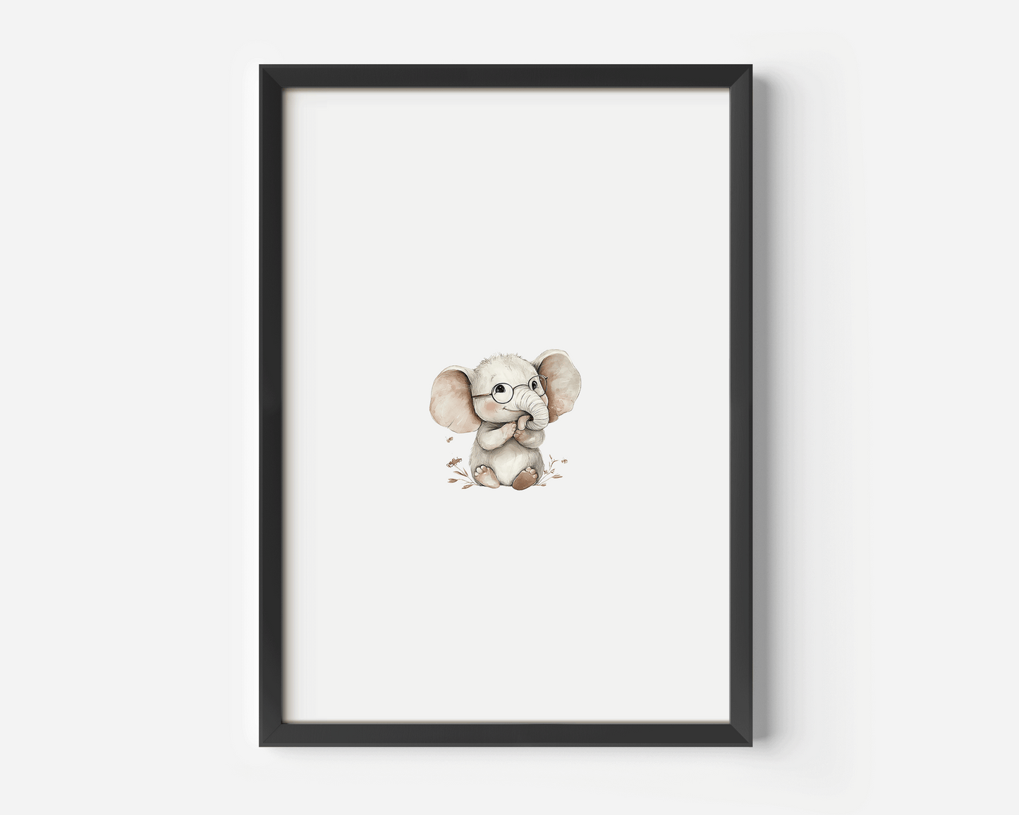 Elephant wall art with glasses in black frame