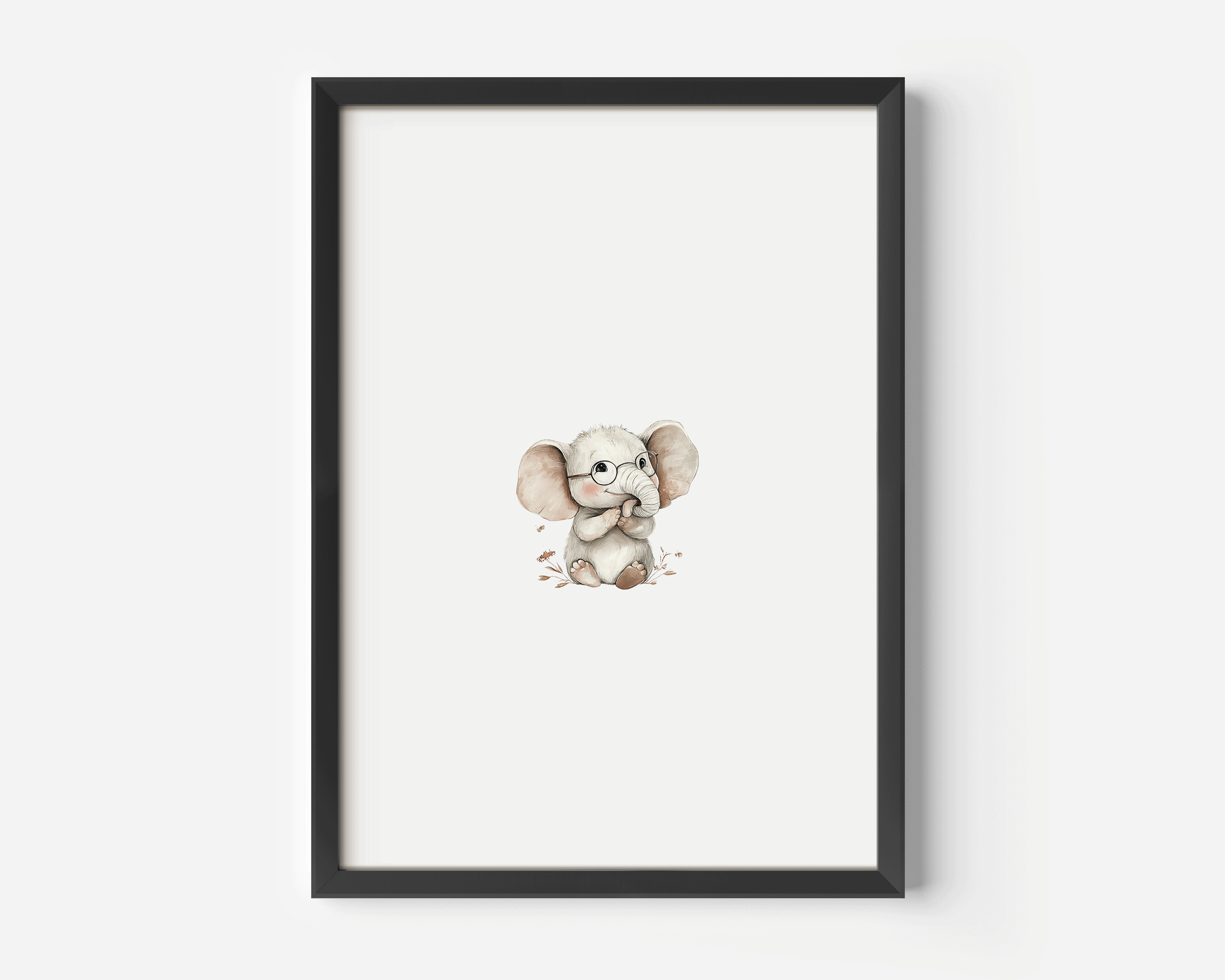 Elephant wall art with glasses in black frame
