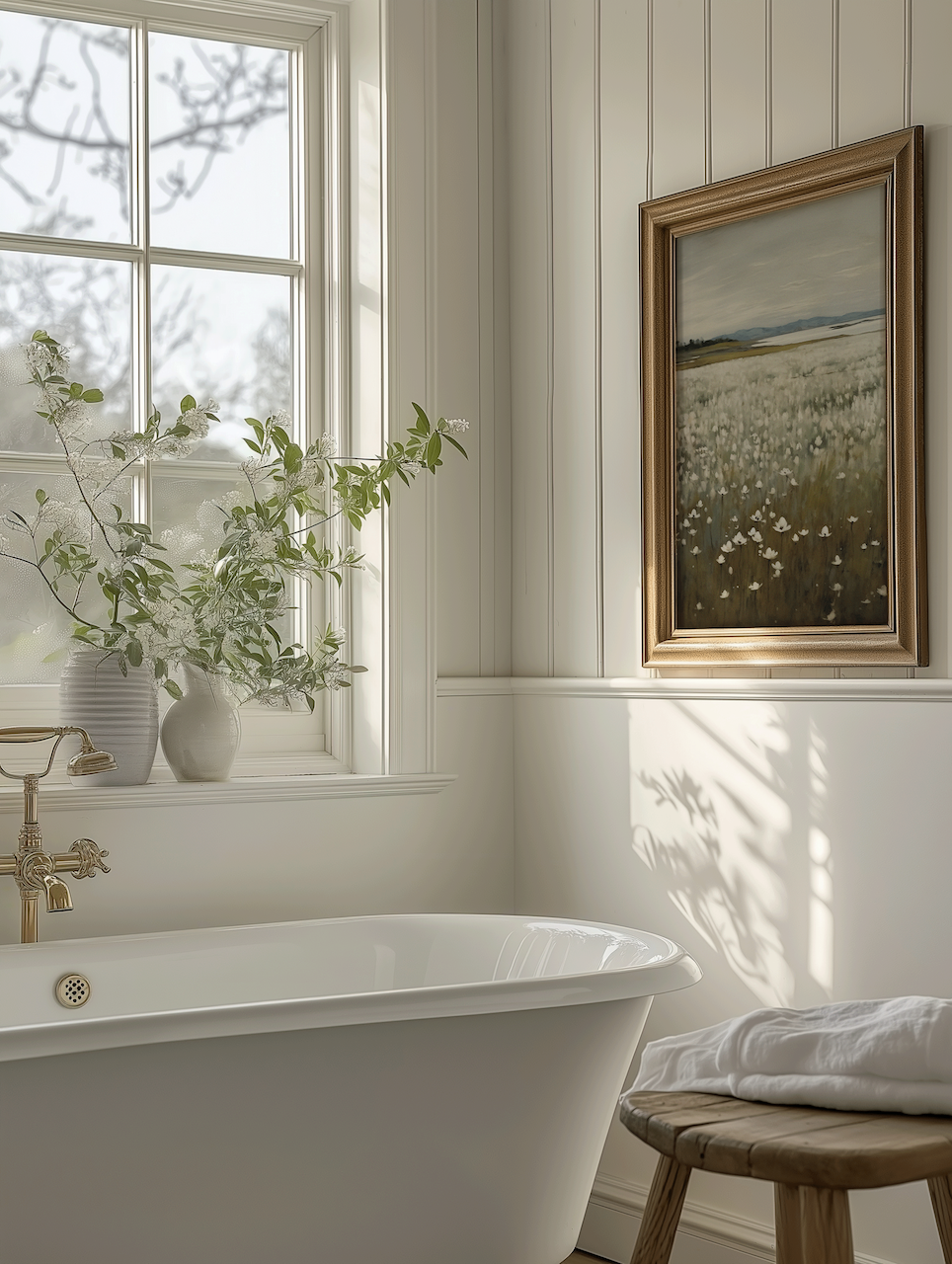 Tranquil meadow and sky landscape for bathroom wall decor