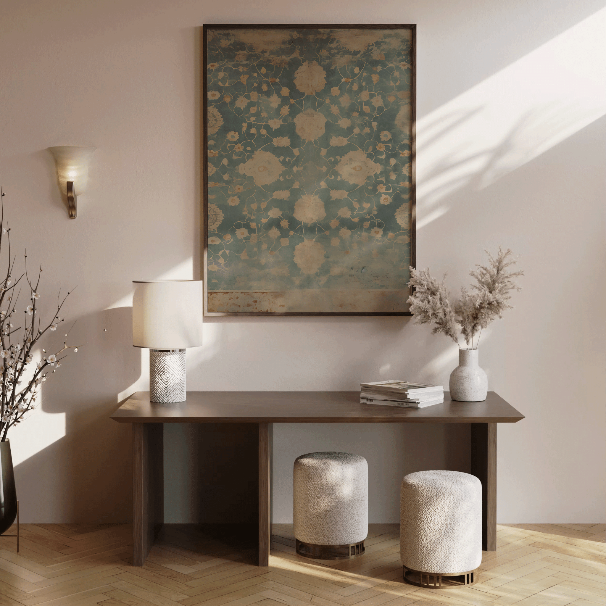 Botanical Textile Tapestry Art - Blue and Beige | Canvas Art, Art Prints & Framed Canvas - Buy Wall Art