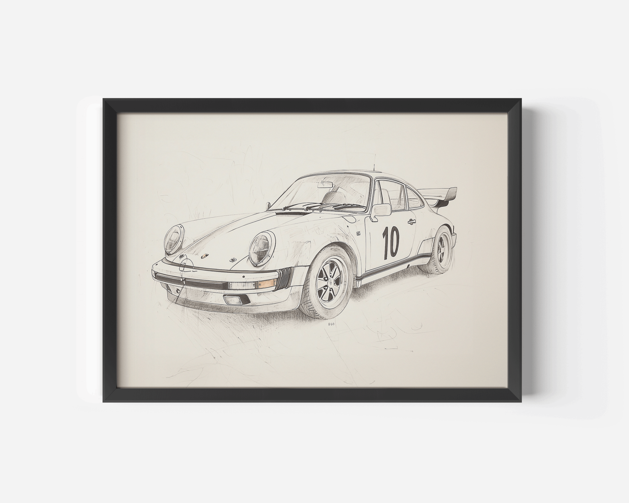 Framed Porsche Wall Art – Vintage Car Sketch Print for Nursery, Office, or Man Cave - Buy Wall Art