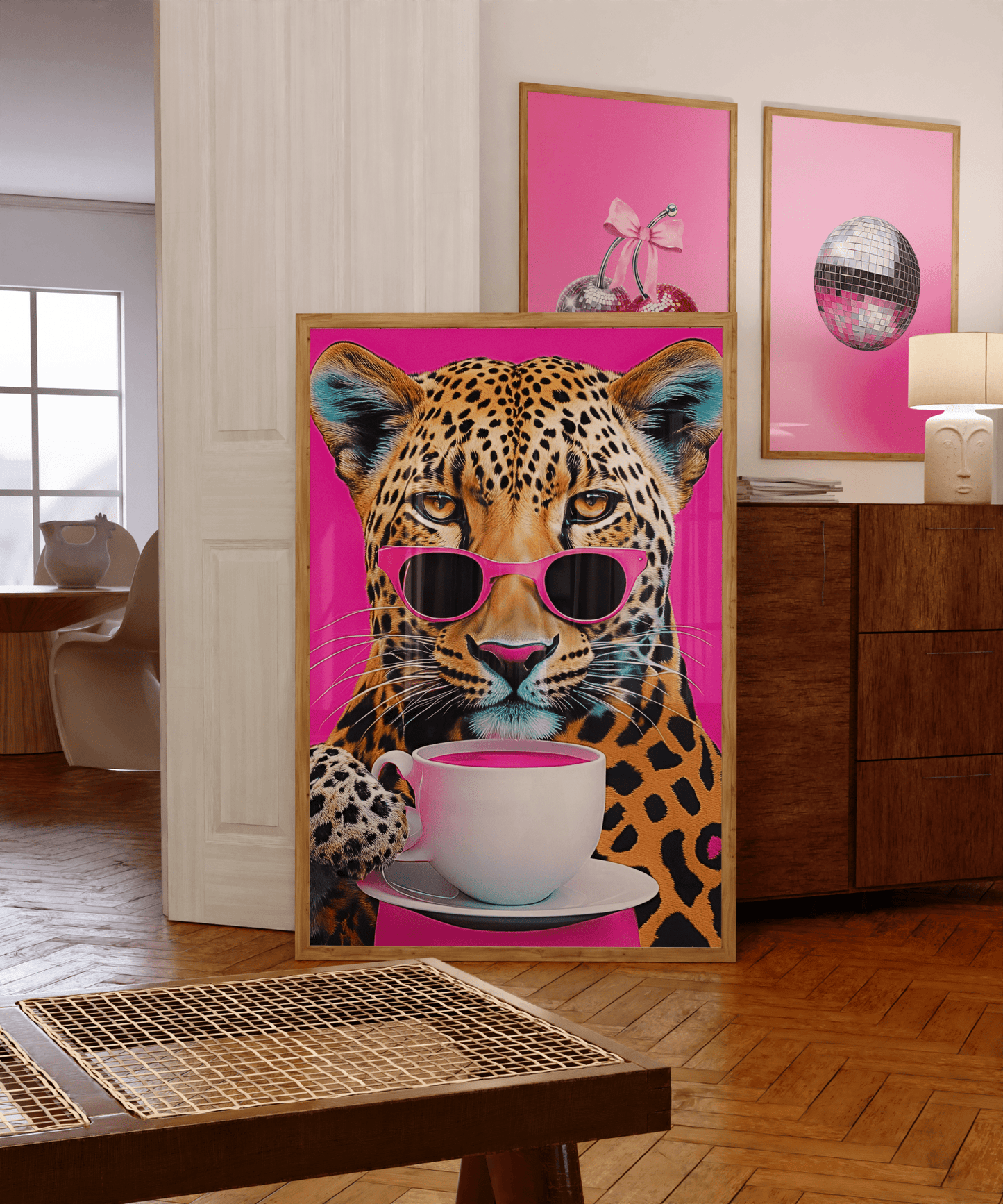 Leopard Drinking Coffee Print | Canvas Art, Art Prints & Framed Canvas - Buy Wall Art