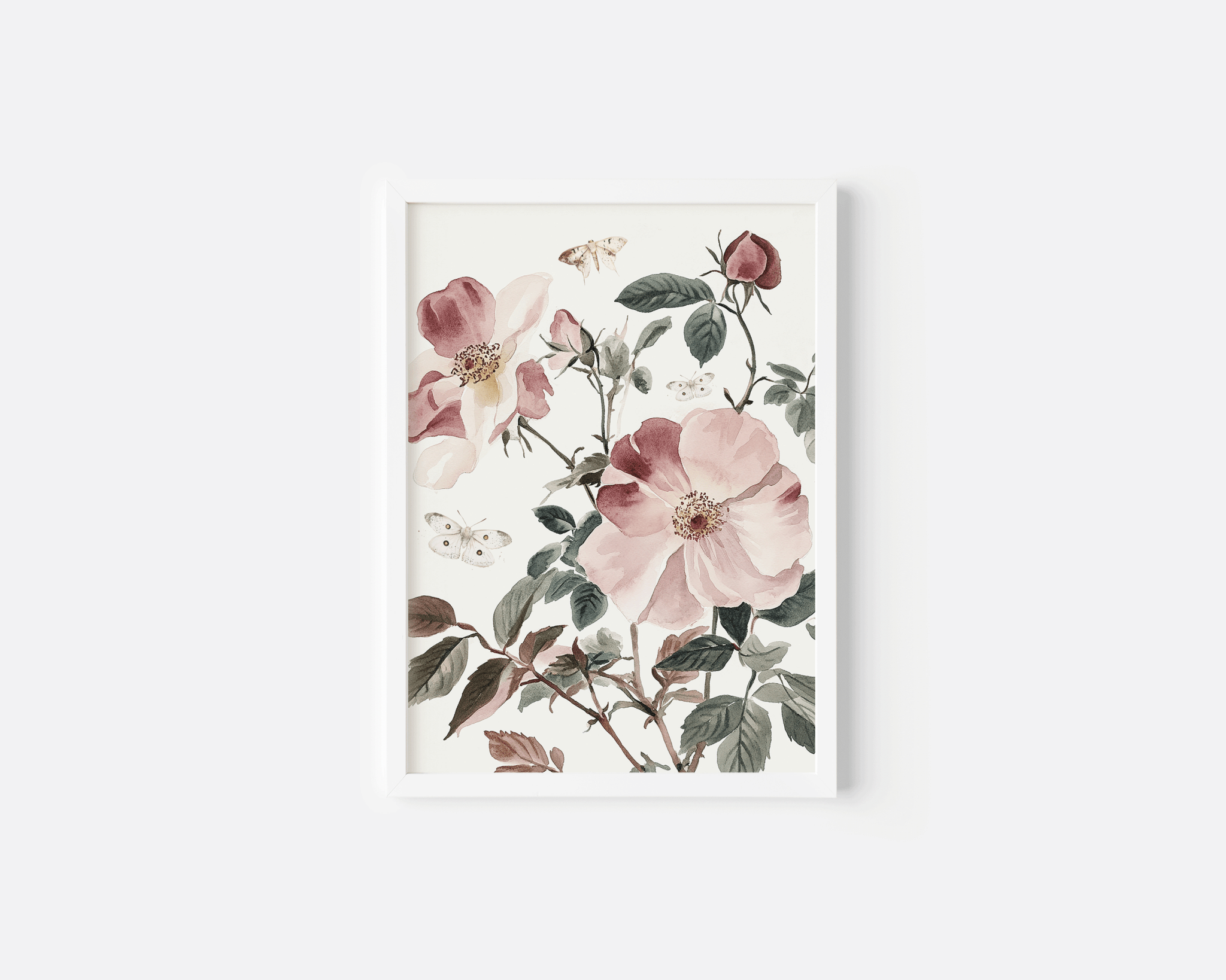 Pink Rose Nursery Wall Art | Floral Print with Butterflies for Baby Girl Room - Buy Wall Art