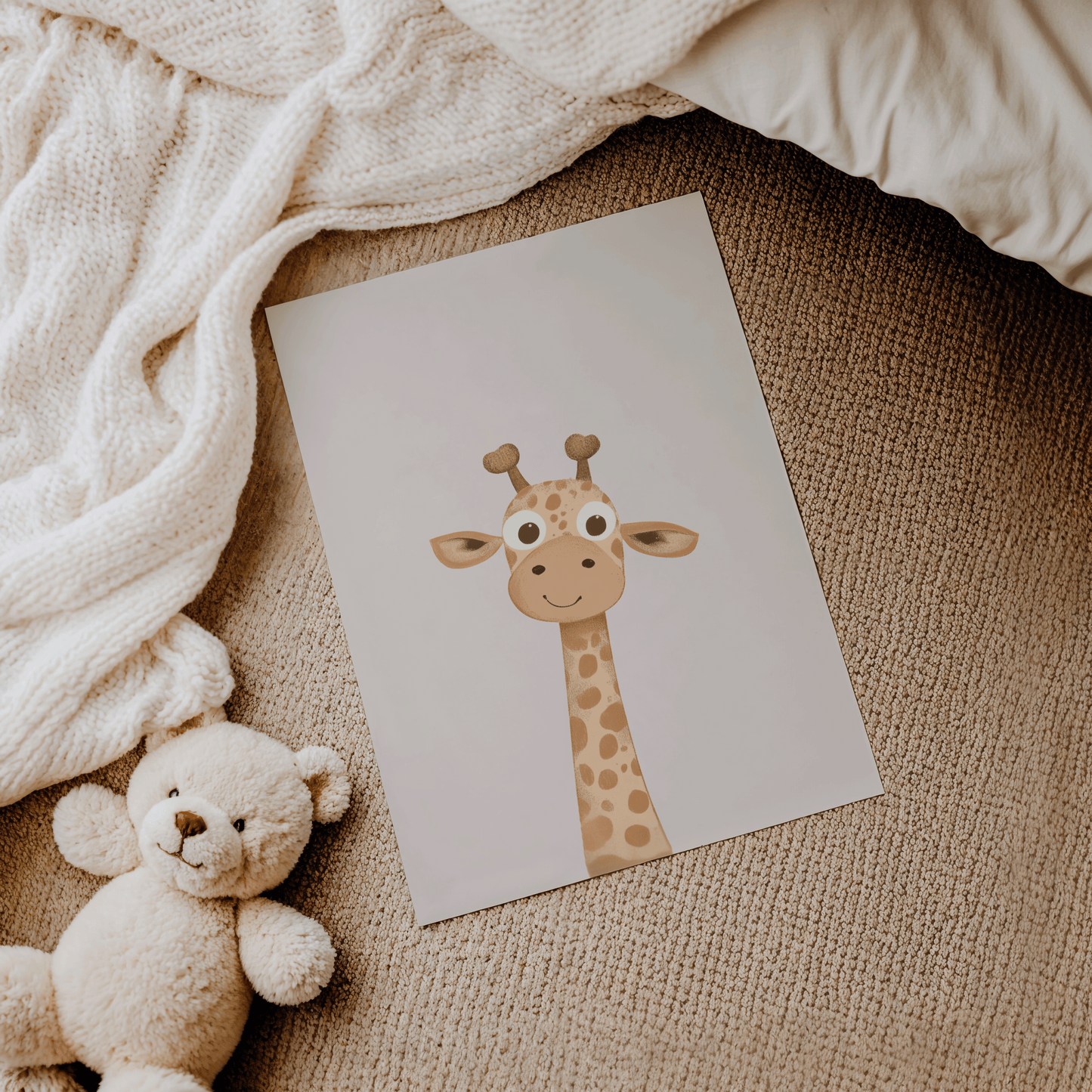 Giraffe Nursery Art | Canvas Art, Art Prints & Framed Canvas, woodland nursery boho vintage neutral cute giraffe beige brown minimal wall art nursery print, beige background boy girl toddler baby bedroom, playroom daycare wall art canvas framed