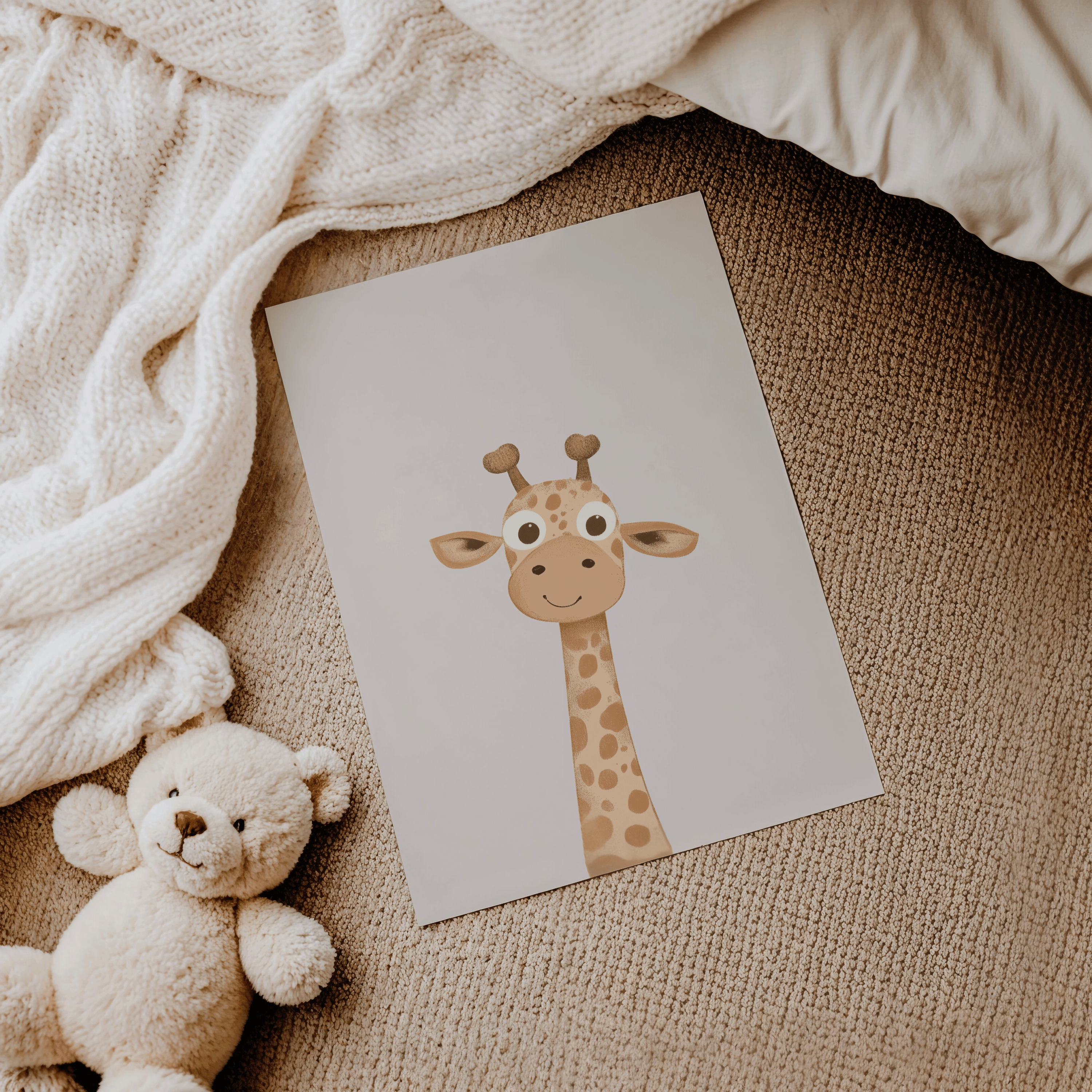 Giraffe Nursery Art | Canvas Art, Art Prints & Framed Canvas, woodland nursery boho vintage neutral cute giraffe beige brown minimal wall art nursery print, beige background boy girl toddler baby bedroom, playroom daycare wall art canvas framed