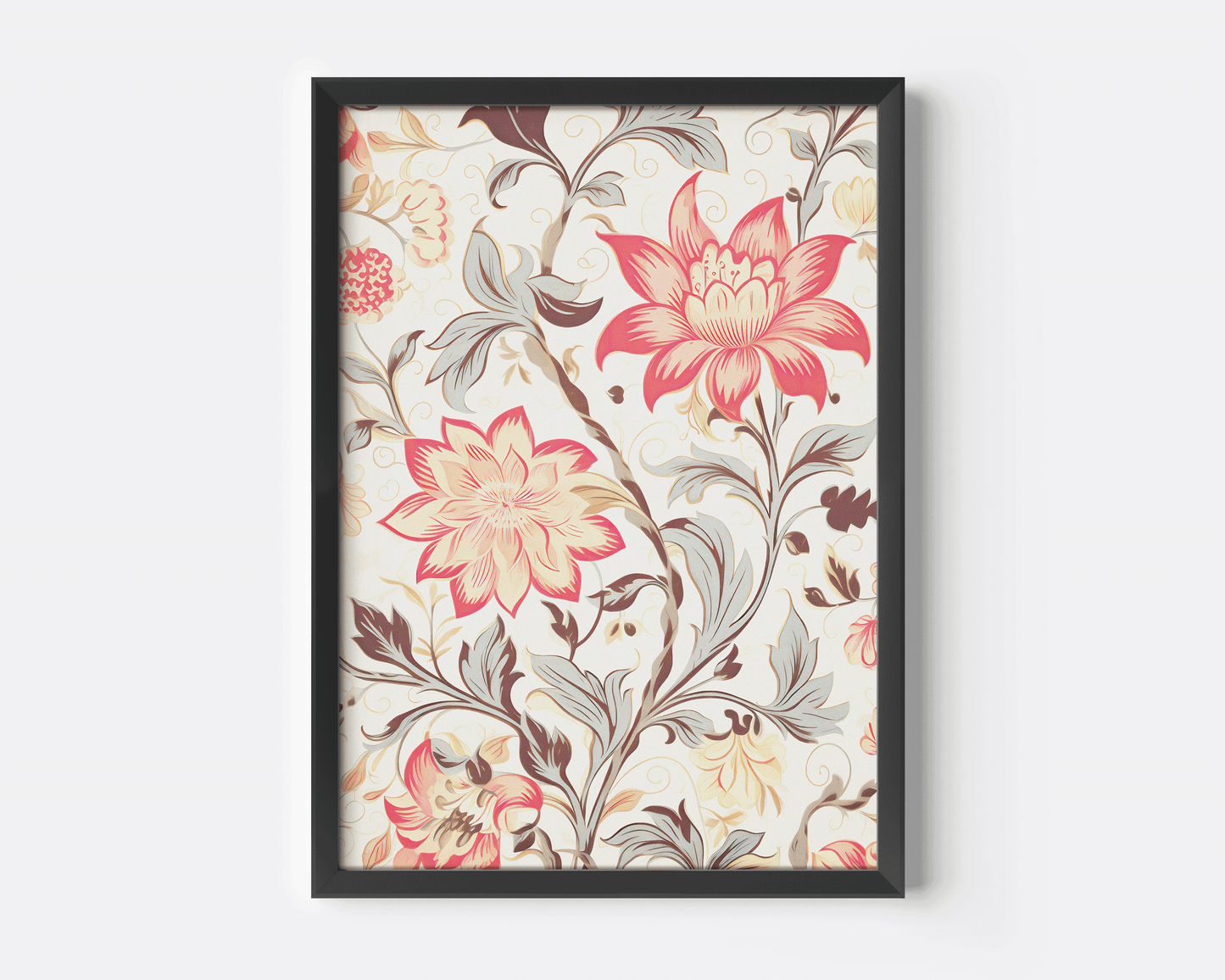 muted watercolor retro botanical flowers and leaves white pink red green brown, botanical wall art print - The White Lotus HBO | Canvas Art, Art Prints & Framed Canvas, living room wall art, bedroom art prints, framed canvas wall art prints, stretched canvas print