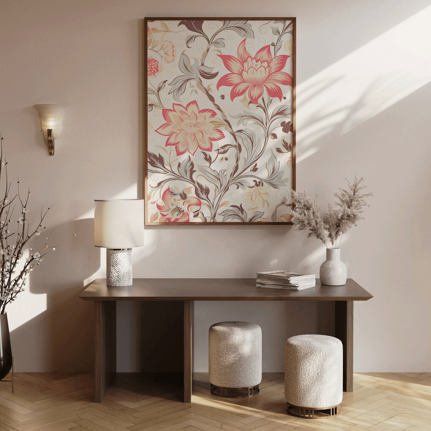muted watercolor retro botanical flowers and leaves white pink red green brown, botanical wall art print - The White Lotus HBO | Canvas Art, Art Prints & Framed Canvas, living room wall art, bedroom art prints, framed canvas wall art prints, stretched canvas print