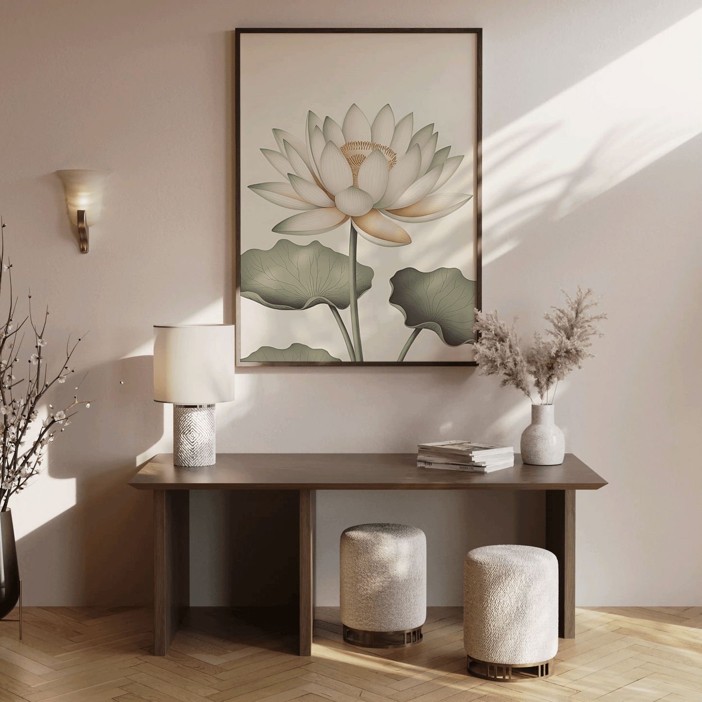 white lotus Floral Wall Art - The White Lotus | Canvas Art, Art Prints & Framed Canvas, living room wall art, bedroom art prints, framed canvas wall art prints, stretched canvas print, white lotus flower green leaves maroon burgundy