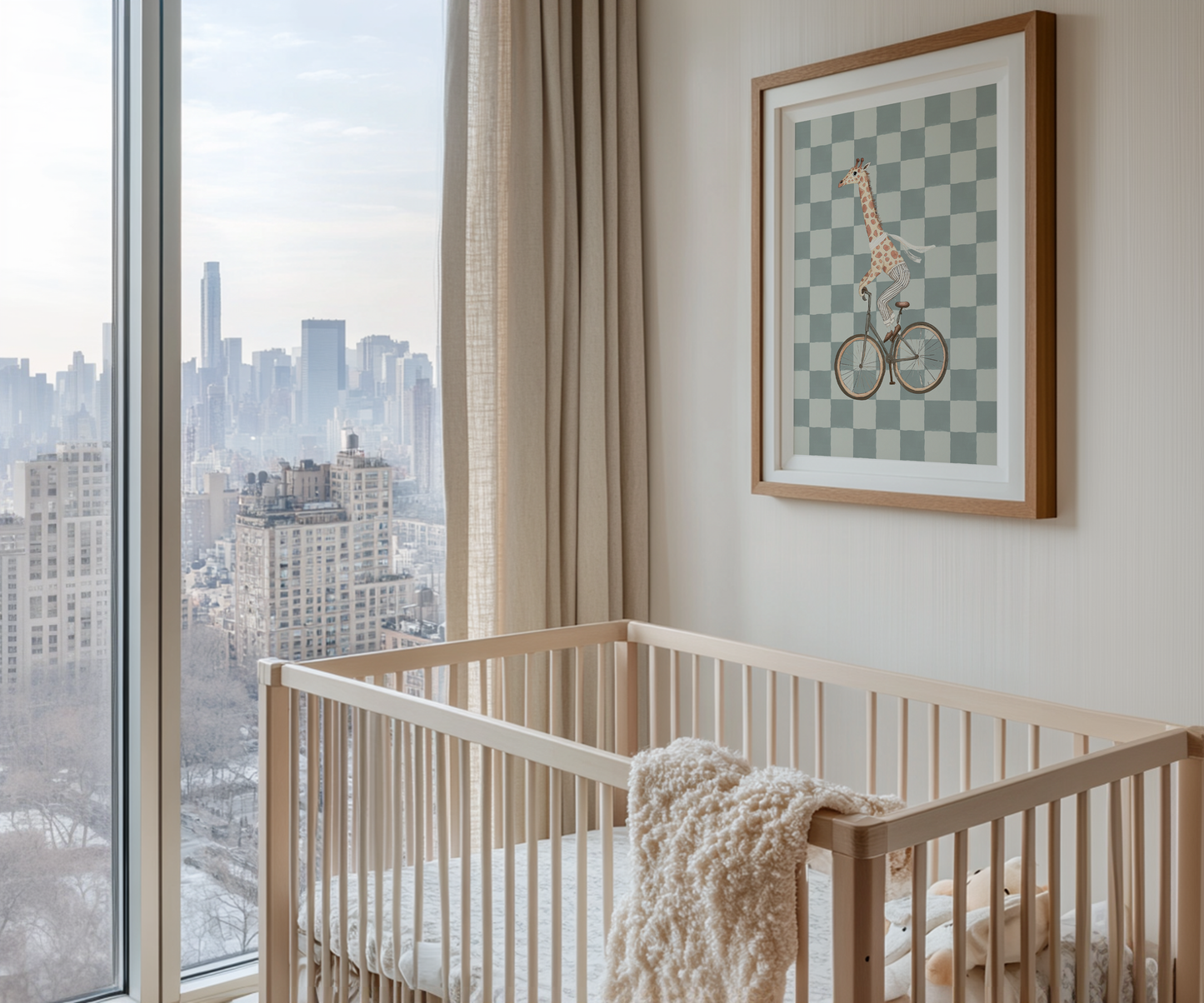 Giraffe Nursery Art | Canvas Art, Art Prints & Framed Canvas, retro boho vintage preppy giraffe sage green checkered plaid background framed canvas wall art, baby boy nursery, kids bedroom, playroom daycare framed wall art prints