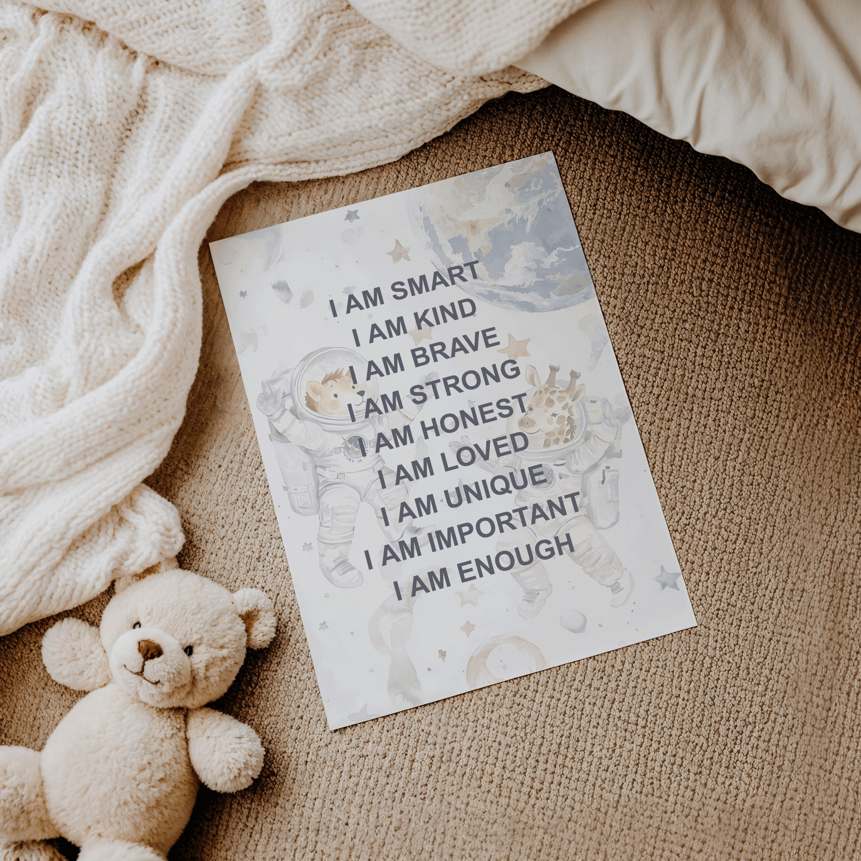 Positive Affirmations for Kids Wall Art With Astronauts | Canvas Art, Art Prints & Framed Canvas, Positive Affirmations Kids Wall Art, Astronaut Inspirational Art For Boys Kids, I am Kind Loved Brave, Nursery Art Print, affirmation wall art
affirmations for kid
i am kind loved
i am brave enough
kids inspirational
nursery wall art
boho nursery decor
positive affirmation
neutral nursery
daycare bedroom art
outer space astronaut watercolor illustration
boy kid bedroom art
montessori wall art