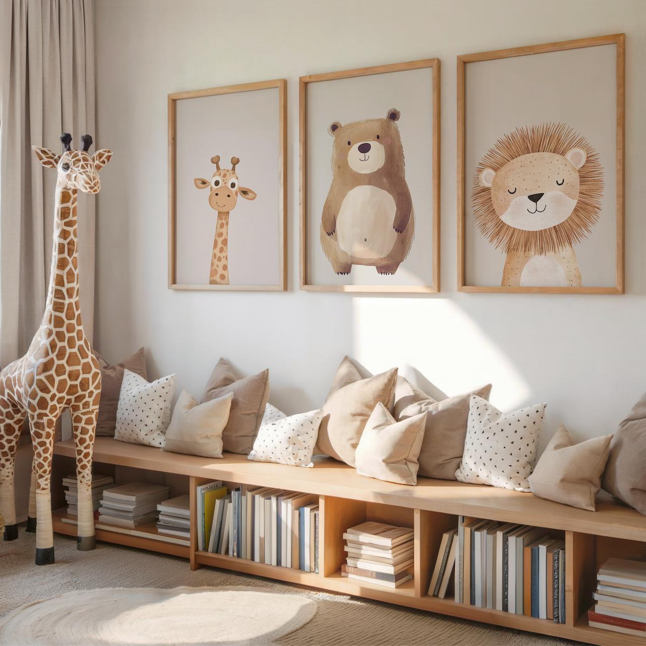 Giraffe Nursery Art | Canvas Art, Art Prints & Framed Canvas, woodland nursery boho vintage neutral cute giraffe beige brown minimal wall art nursery print, beige background boy girl toddler baby bedroom, playroom daycare wall art canvas framed