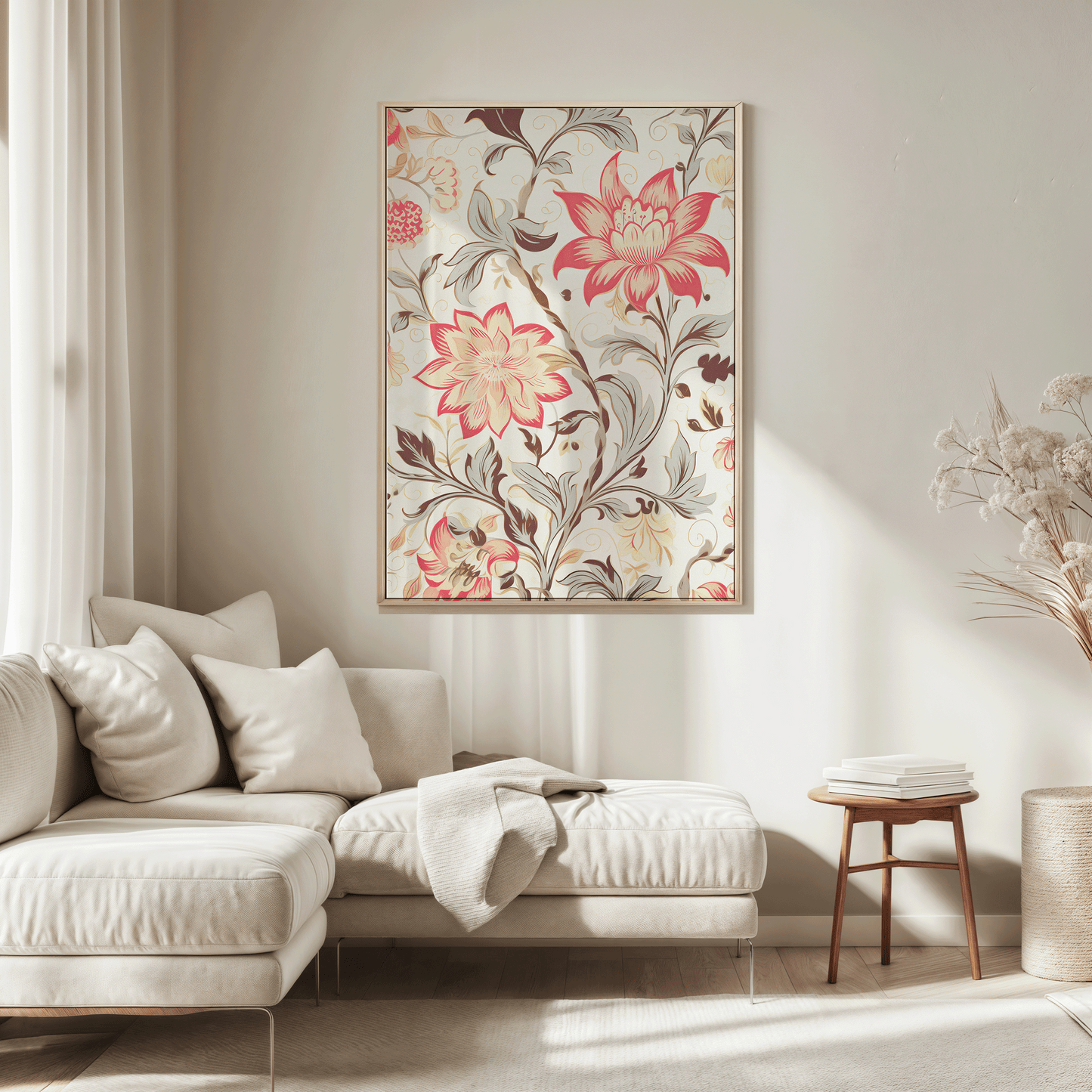 muted watercolor retro botanical flowers and leaves white pink red green brown, botanical wall art print - The White Lotus HBO | Canvas Art, Art Prints & Framed Canvas, living room wall art, bedroom art prints, framed canvas wall art prints, stretched canvas print