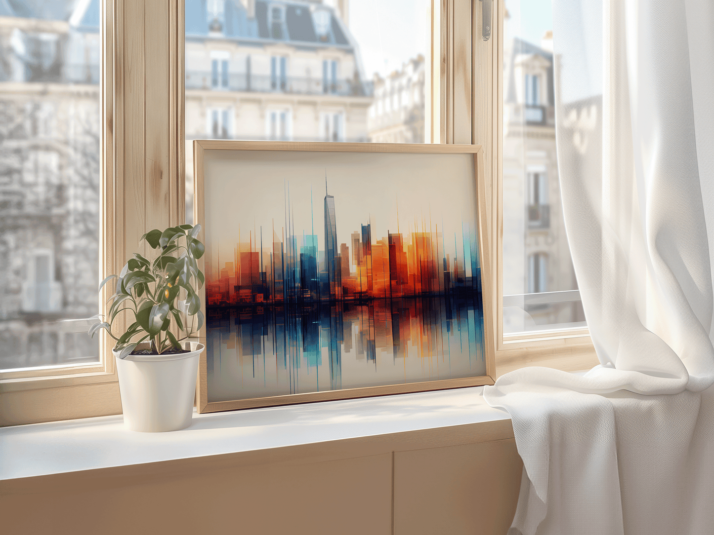 Abstract Cityscape Canvas Wall Art Print | Canvas Art, Art Prints & Framed Canvas, modern colorful bold cityscape reflections canvas wall art framed, new york city, manhattan, contemporary wall art for living room