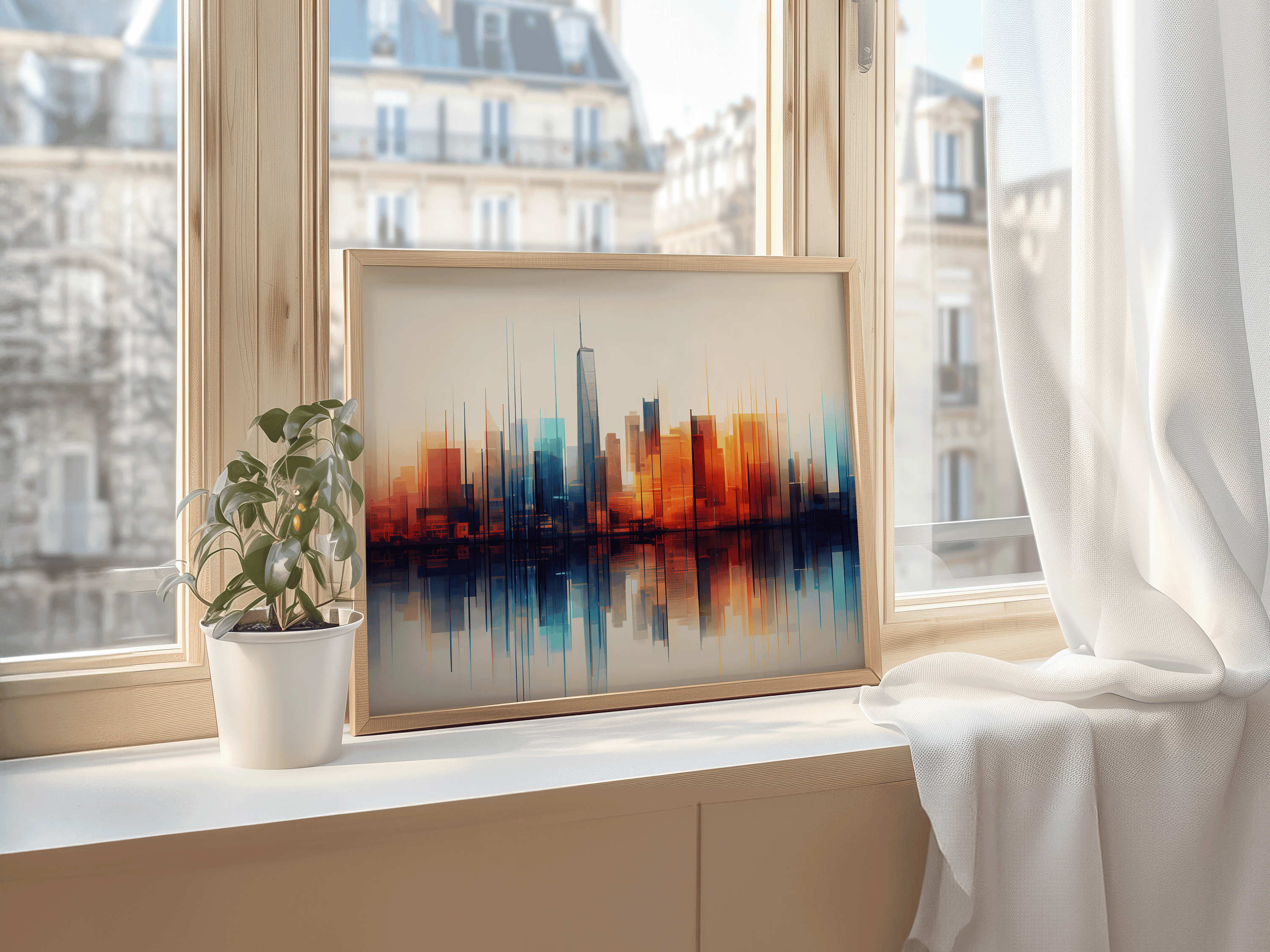 Abstract Cityscape Canvas Wall Art Print | Canvas Art, Art Prints & Framed Canvas, modern colorful bold cityscape reflections canvas wall art framed, new york city, manhattan, contemporary wall art for living room