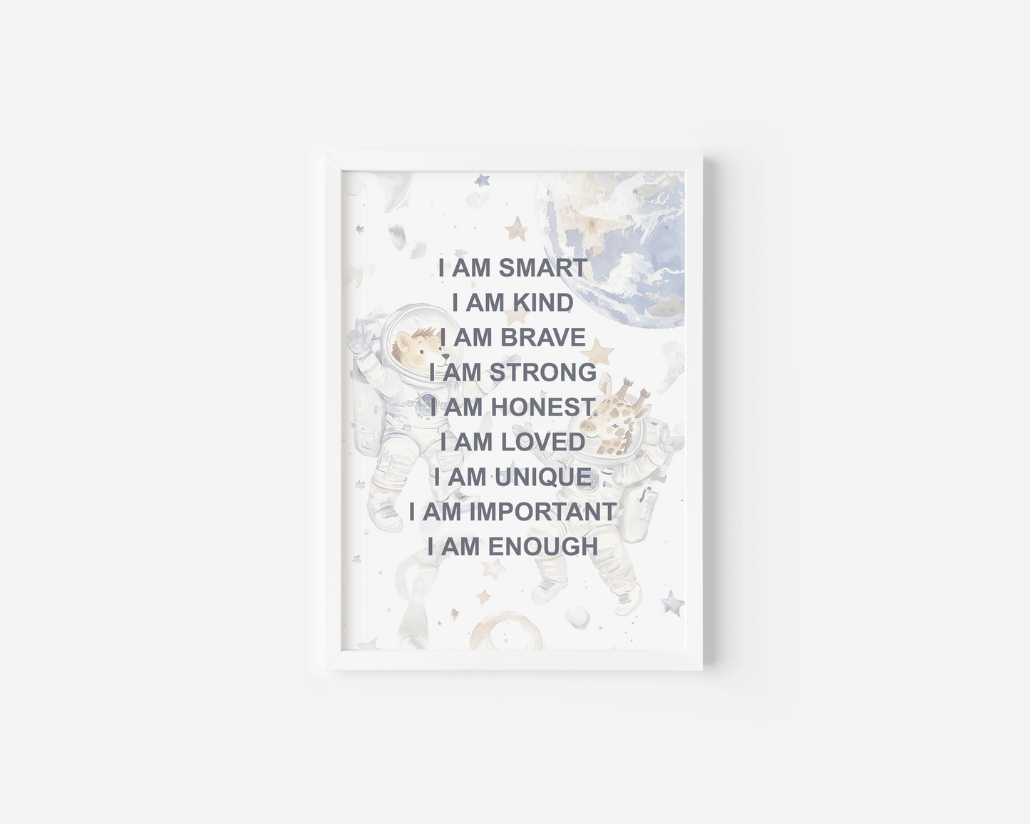 Positive Affirmations for Kids Wall Art With Astronauts | Canvas Art, Art Prints & Framed Canvas, Positive Affirmations Kids Wall Art, Astronaut Inspirational Art For Boys Kids, I am Kind Loved Brave, Nursery Art Print, affirmation wall art
affirmations for kid
i am kind loved
i am brave enough
kids inspirational
nursery wall art
boho nursery decor
positive affirmation
neutral nursery
daycare bedroom art
outer space astronaut watercolor illustration
boy kid bedroom art
montessori wall art