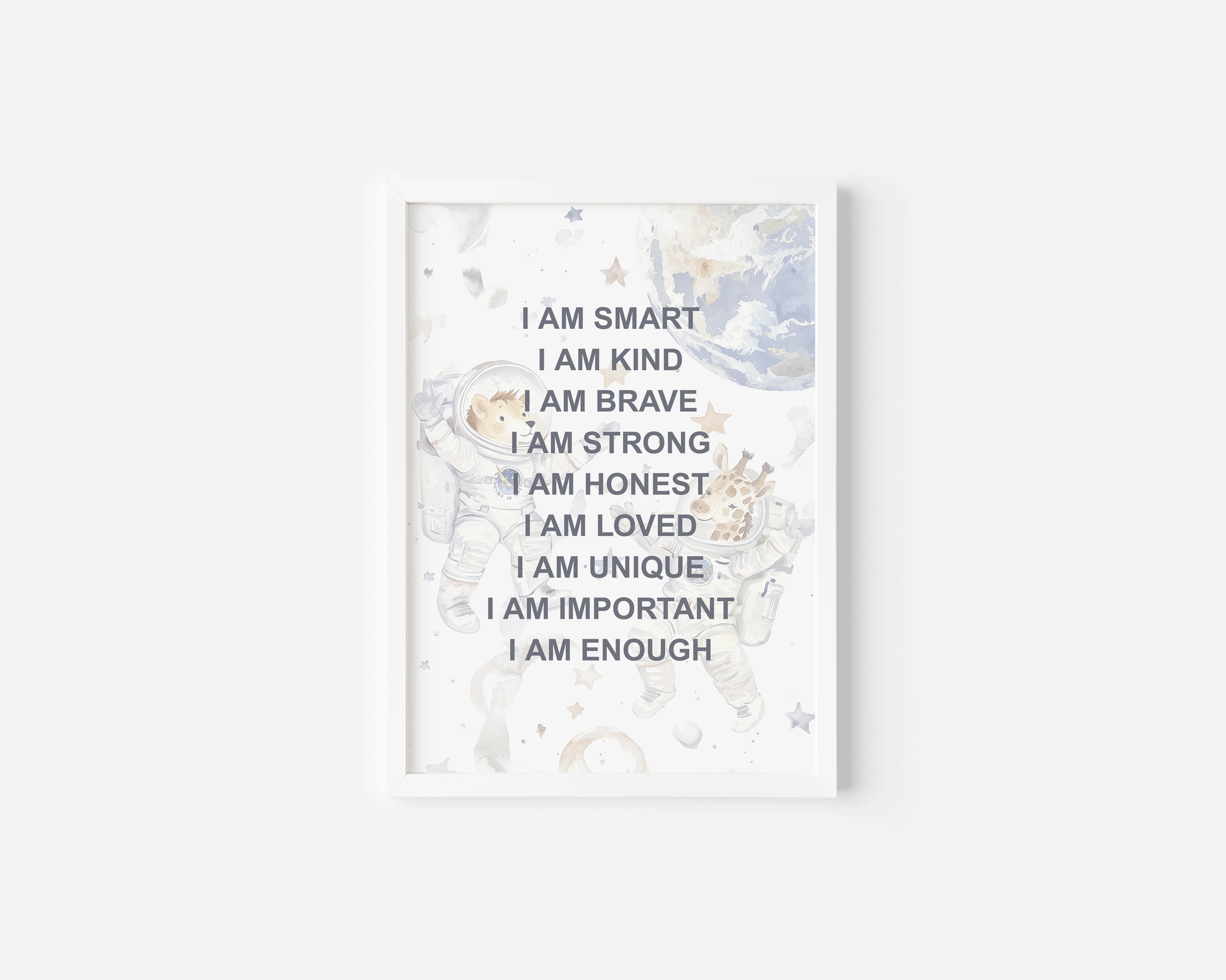 Positive Affirmations for Kids Wall Art With Astronauts | Canvas Art, Art Prints & Framed Canvas, Positive Affirmations Kids Wall Art, Astronaut Inspirational Art For Boys Kids, I am Kind Loved Brave, Nursery Art Print, affirmation wall art
affirmations for kid
i am kind loved
i am brave enough
kids inspirational
nursery wall art
boho nursery decor
positive affirmation
neutral nursery
daycare bedroom art
outer space astronaut watercolor illustration
boy kid bedroom art
montessori wall art