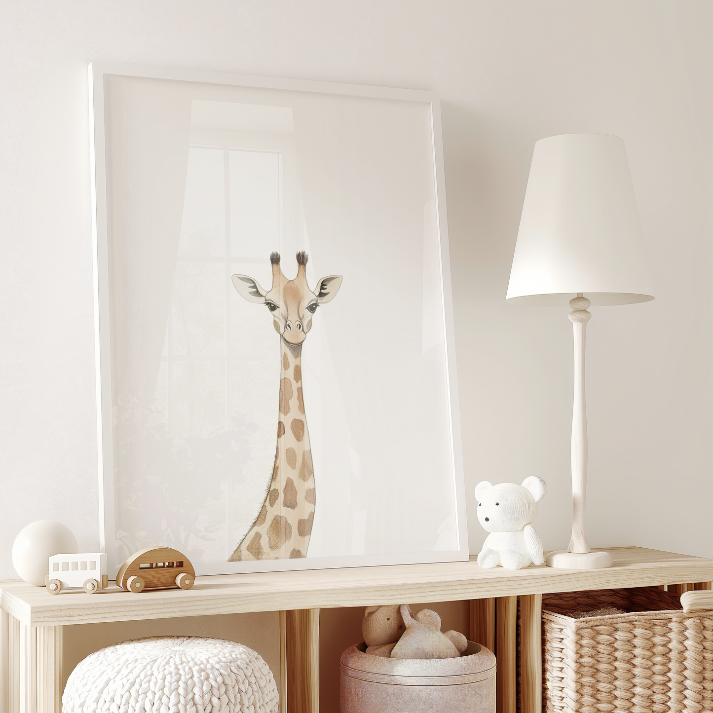 Giraffe Nursery Wall Art | Canvas Art, Art Prints & Framed Canvas, minimal neutral boho watercolor giraffe zoo animal print for kids bedroom nursery playroom canvas wall art