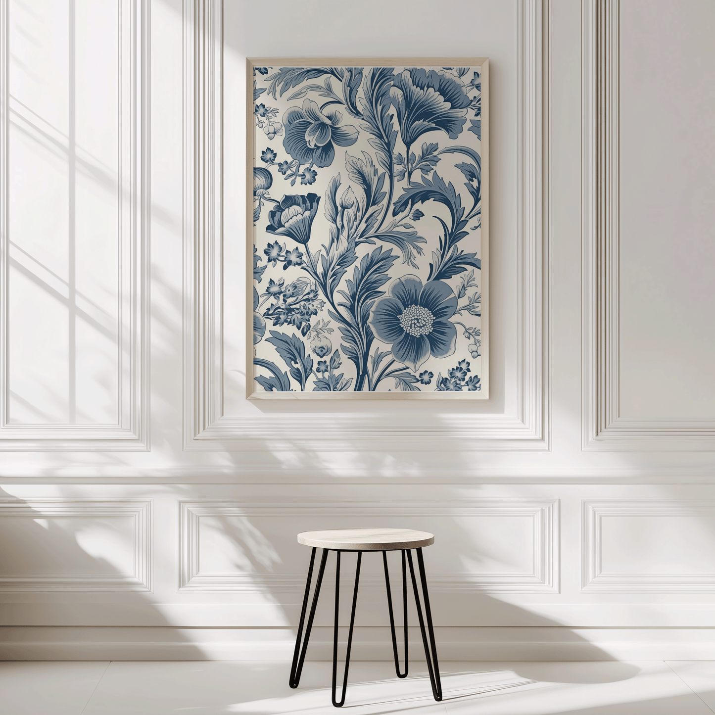 Vintage Blue Floral Wall Art | Botanical Pattern Print for Classic Spaces - Buy Wall Art