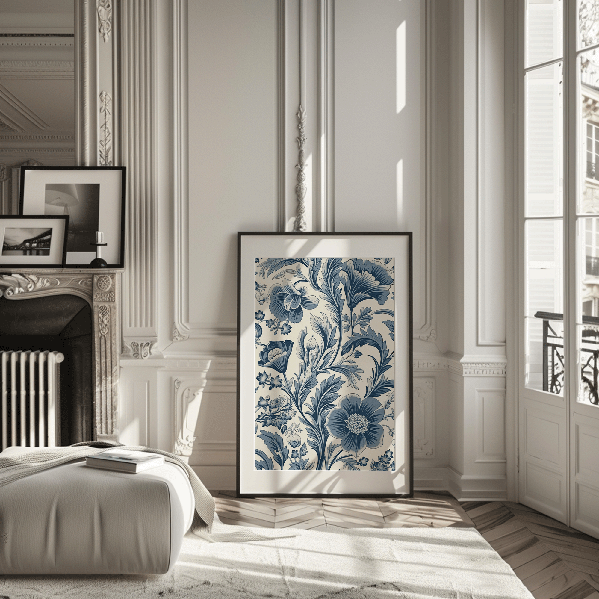 Vintage Blue Floral Wall Art | Botanical Pattern Print for Classic Spaces - Buy Wall Art