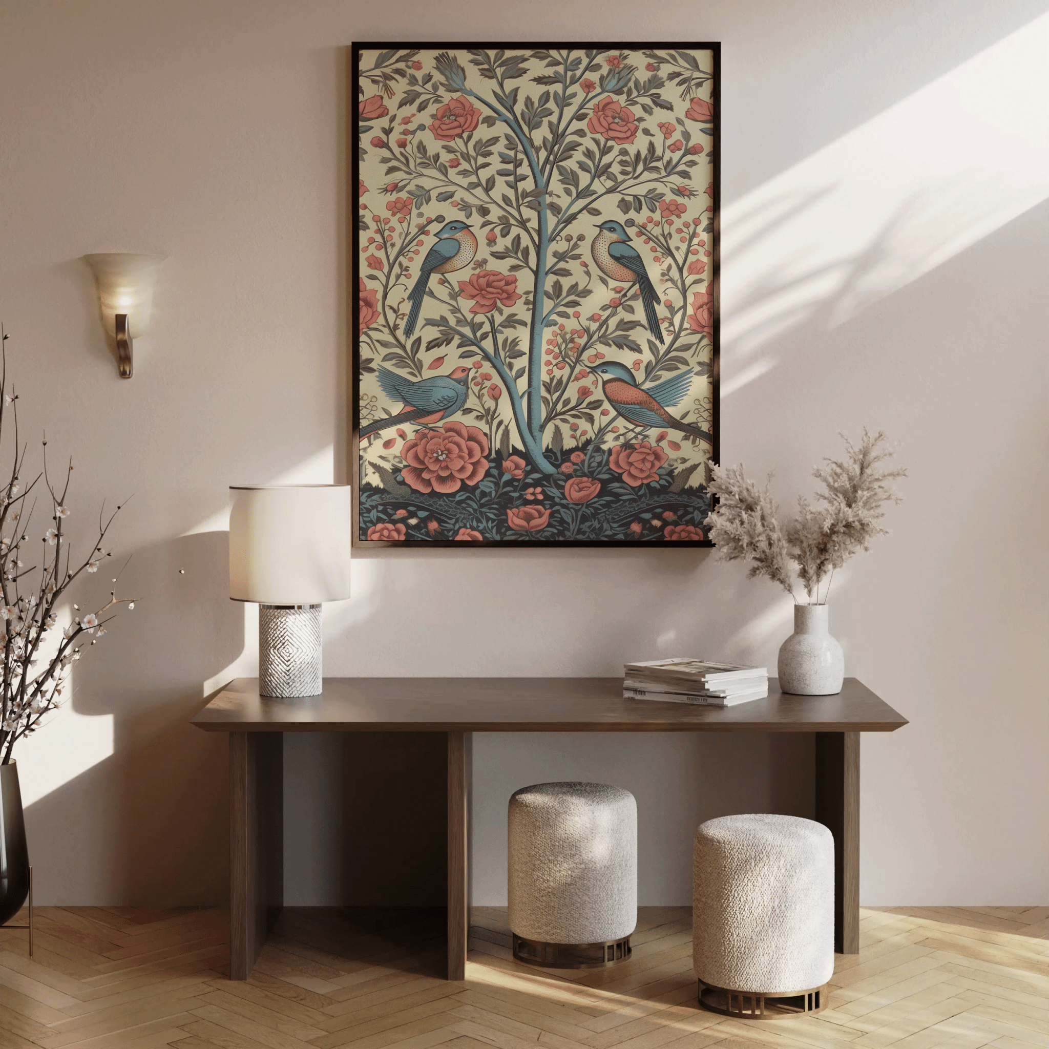 Vintage Textile Wall Art with Birds | Canvas Art, Art Prints & Framed Canvas - Buy Wall Art