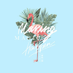 Summer slogan with flamingo and palm trees illustration