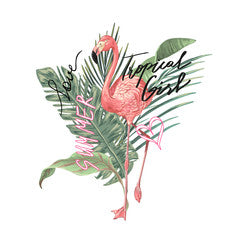 Summer slogan with flamingo and palm trees illustration