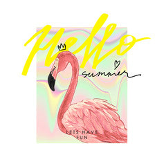 Hello slogan witch flamingo summer illustration