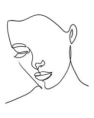 One line drawing face. Abstract woman portrait. Modern minimalism art. - Vector illustration