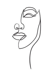 One line drawing face. Abstract woman portrait. Modern minimalism art. - Vector illustration