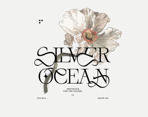 Typographic t-shirt design, watercolor white flower and Silver Ocean quote