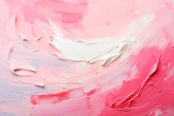 Pink and white brush strokes of oil paint, abstract background, art, poster. Copy space.