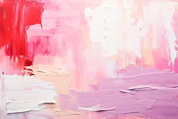 Pink and white brush strokes of oil paint, texture, abstract background, art. Copy space.