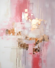 Simple and minimal pastel pink abstract painting with gold foil stroke