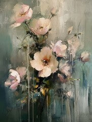 floral brushstroke oil painting with muted color, perfect for wall art and printing design