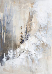 A modern painting, abstract art in the calm beige and white color palette. Vertical image, a poster for the wall.