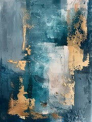 a grey and blue artwork in the vein of light gold and dark teal background texture