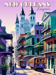 New Orleans, Louisiana, USA Travel Destination Poster in retro style. Old town Cityscape digital print. Summer vacation, holidays concept. Vintage vector illustration.