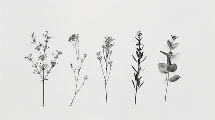 Modern Minimalist botanical poster that beautifully captures the outline of a delicate plant, copy and text space, 16:9