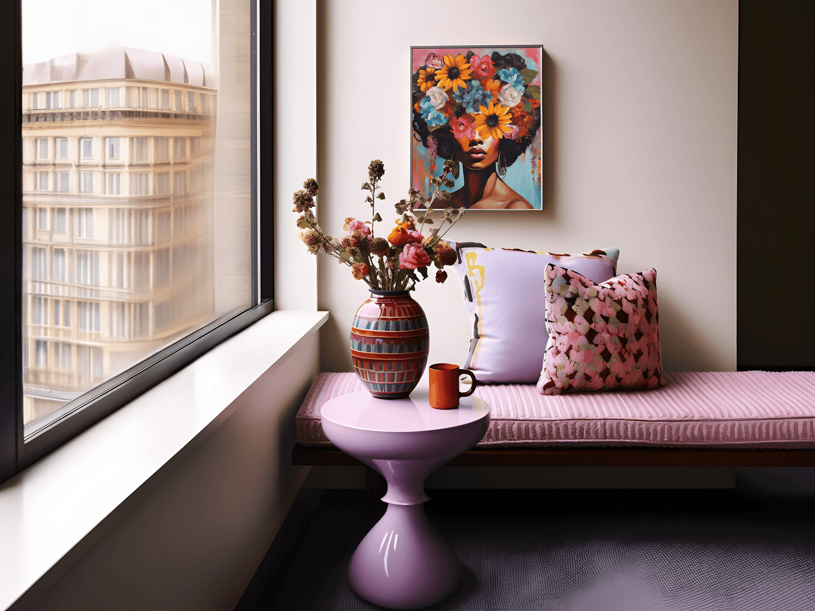 African American woman flower crown wall art framed for contemporary living room with modern artistic flair