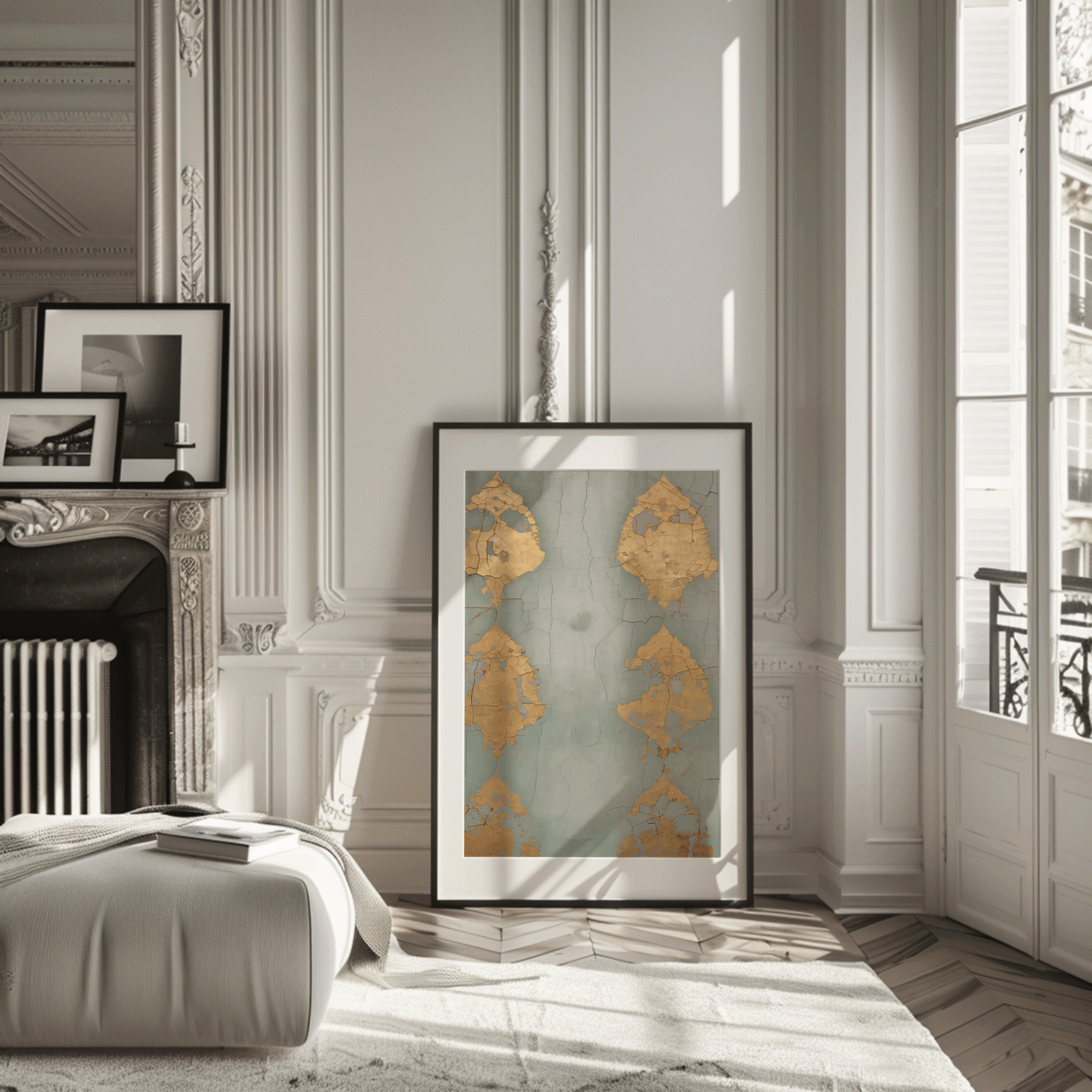 Aged Blue & Gold Vintage Wall Art | Distressed Pattern Print - Buy Wall Art