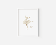 Clean product shot of a vintage ballerina canvas print in a white frame with an inspirational quote for a little girl's bedroom or nursery.
