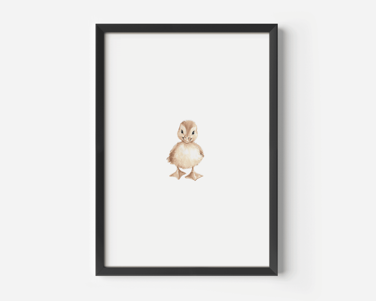 Beige watercolor duck canvas art print with a black frame, perfect for modern neutral nursery or a boy or girl toddler's bedroom or play room