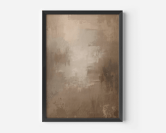 close-up of warm neutral abstract wall art in black frame with soft beige and brown tones, smooth painterly wabi sabi blend