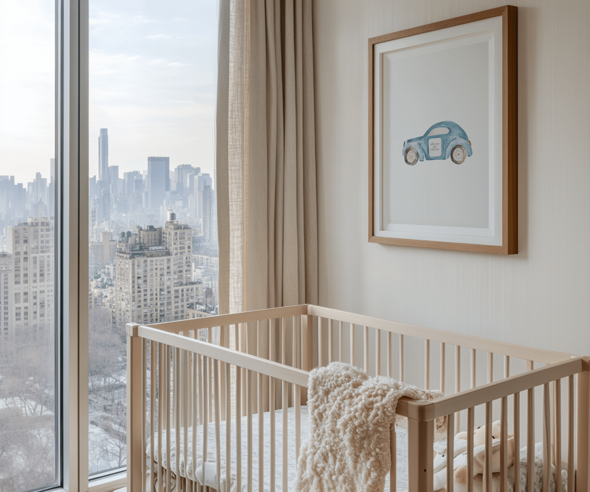 Blue Car Nursery Wall Art Print – Boys Bedroom, Playroom & Baby Boy Decor - Buy Wall Art