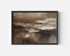 Brown abstract wall art in a black frame, moody vintage design in warm earth tones