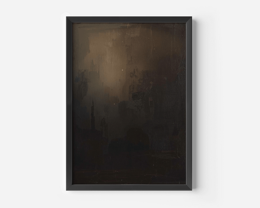 contemporary dark abstract framed canvas featuring layered black and brown tones with oil-painting texture, ideal for modern living rooms, minimalist interiors, entryways or dining rooms